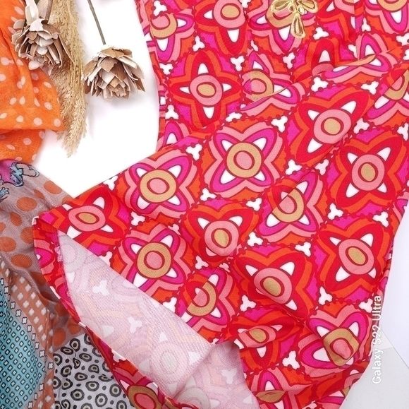 Mudpie Red Gold Embroidered Dress Sz M - Picture 6 of 16